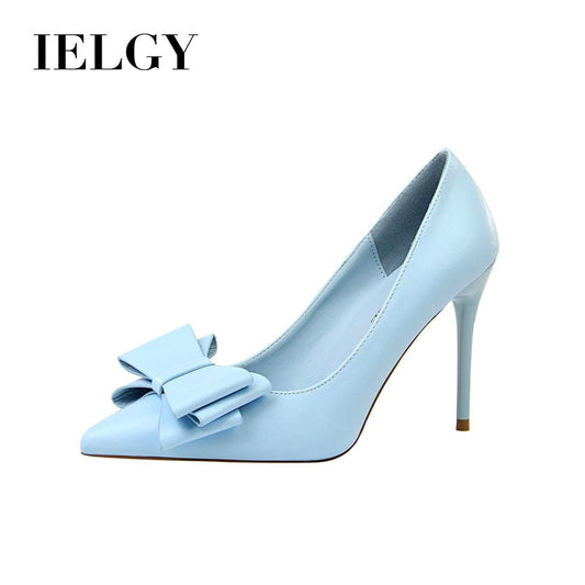 IELGY Sweet high-heeled heels with thin and shallow mouth pointed bow women's shoes