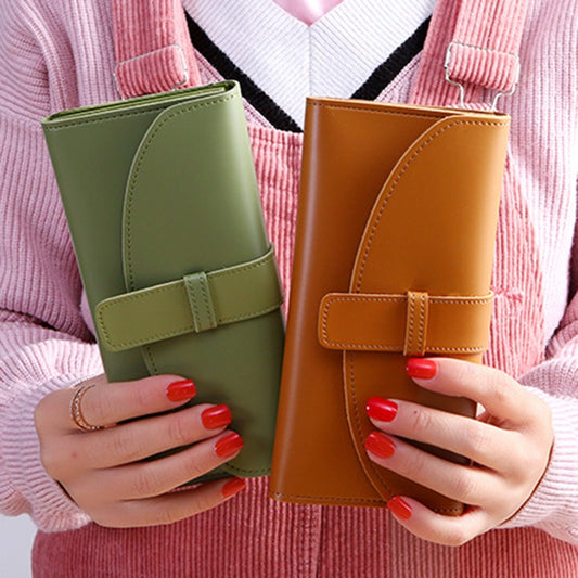 IELGY Solid Color Korean Wallet Women's Long Style Fashionable Multifunction Large-capacity Buckle