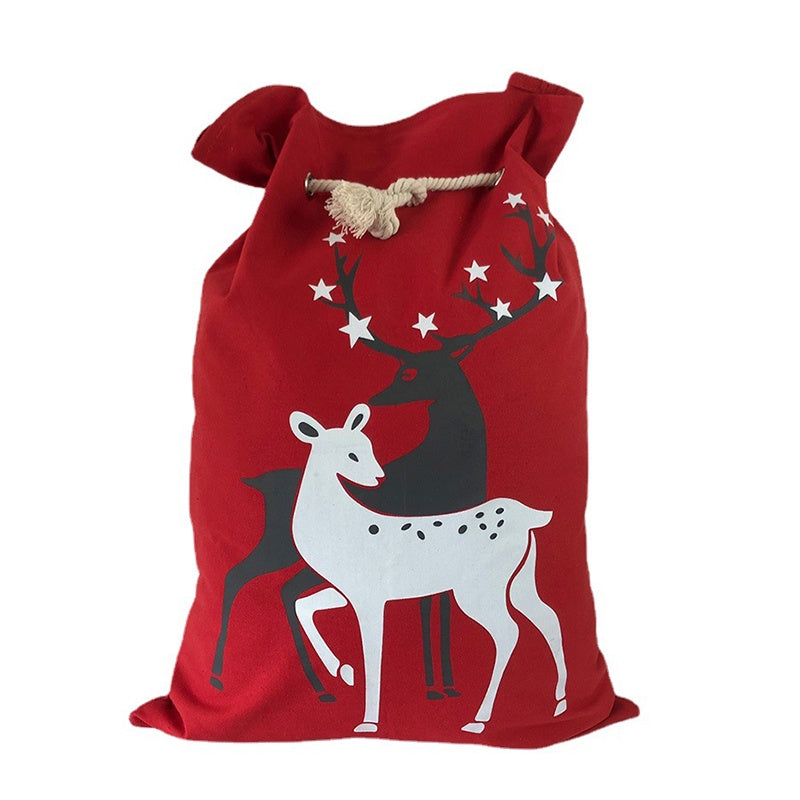 IELGY Red Christmas Bag Elk Canvas Drawstring Drawstring