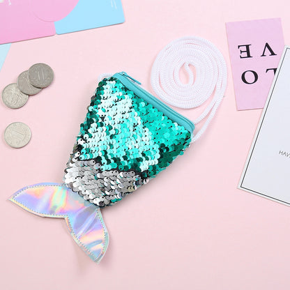 IELGY Sequins Coin Purse Lanyard Coin Fishtail Small Wallet