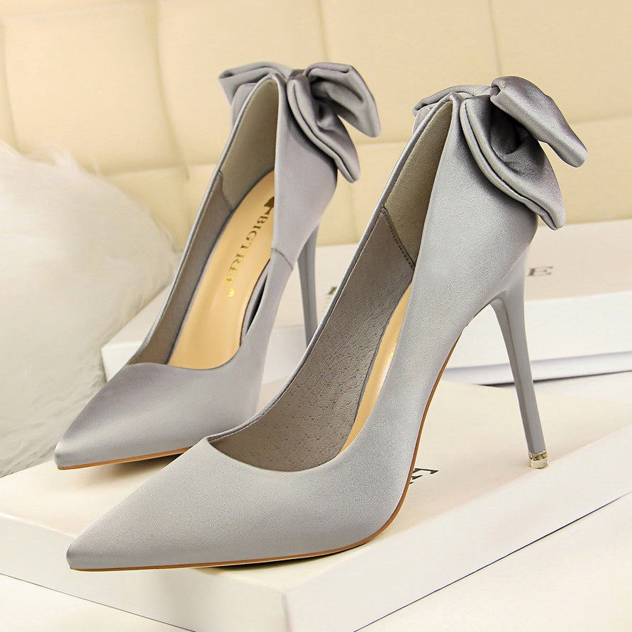 IELGY Women's fashion sweet high heel women's shoes with stiletto heels and thin satin bow shoes