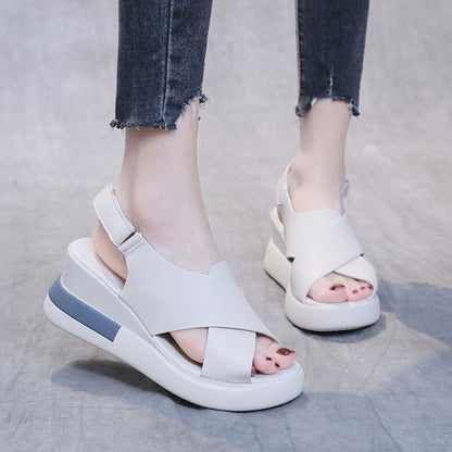 IELGY color matching platform wedge sandals women casual fish mouth soft leather