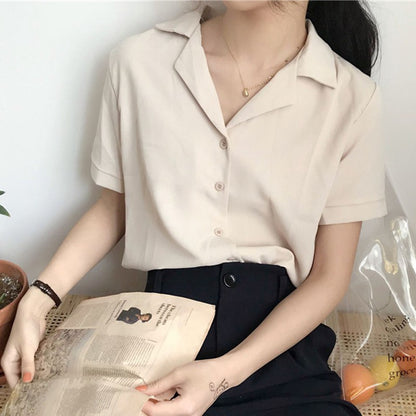 IELGY Women's Shirt Korean Temperament Chiffon Short Sleeve Loose Top