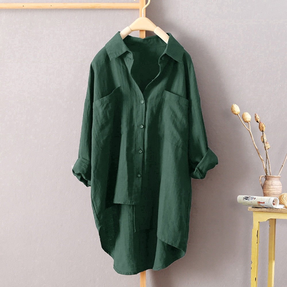 IELGY Casual style solid color shirt autumn wild new women's cardigan double pocket long sleeve temperament top