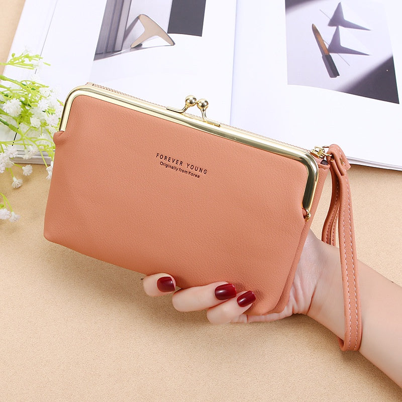 IELGY Ladies Elegant Wallet Frosted PU Leather Double Zipper Long Portable