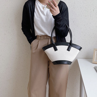 IELGY stitching bucket bags Women's bags zipper Fashion large capacity canvas ladies shoulder bags handbags fashion, trend