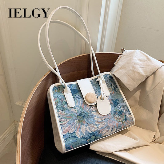 IELGY Large capacity bag women's summer fashion oil painting shoulder bag simple ins design tote bag