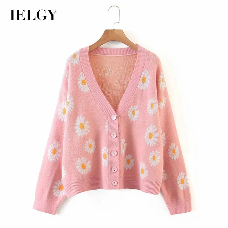 IELGY fresh and sweet little daisy cardigan sweater women V-neck