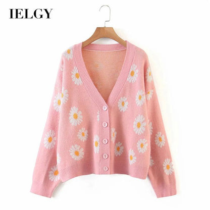 IELGY fresh and sweet little daisy cardigan sweater women V-neck