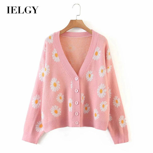 IELGY fresh and sweet little daisy cardigan sweater women V-neck