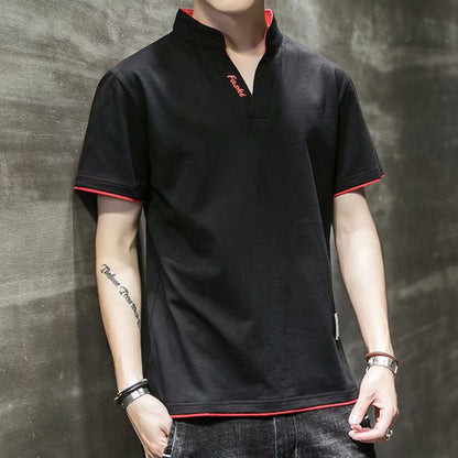 IELGY business yellow V-neck Korean version bilateral loose polo top Short-sleeved T-shirt letters leisure