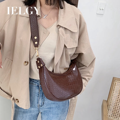 IELGY new fashion crocodile pattern wide shoulder strap portable saddle bag