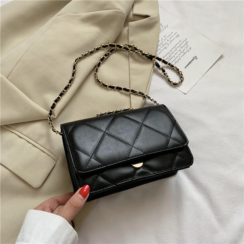 IELGY Women's bag fashion casual versatile chain rhombus PU crossbody black one shoulder