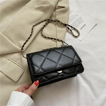 IELGY Women's bag fashion casual versatile chain rhombus PU crossbody black one shoulder