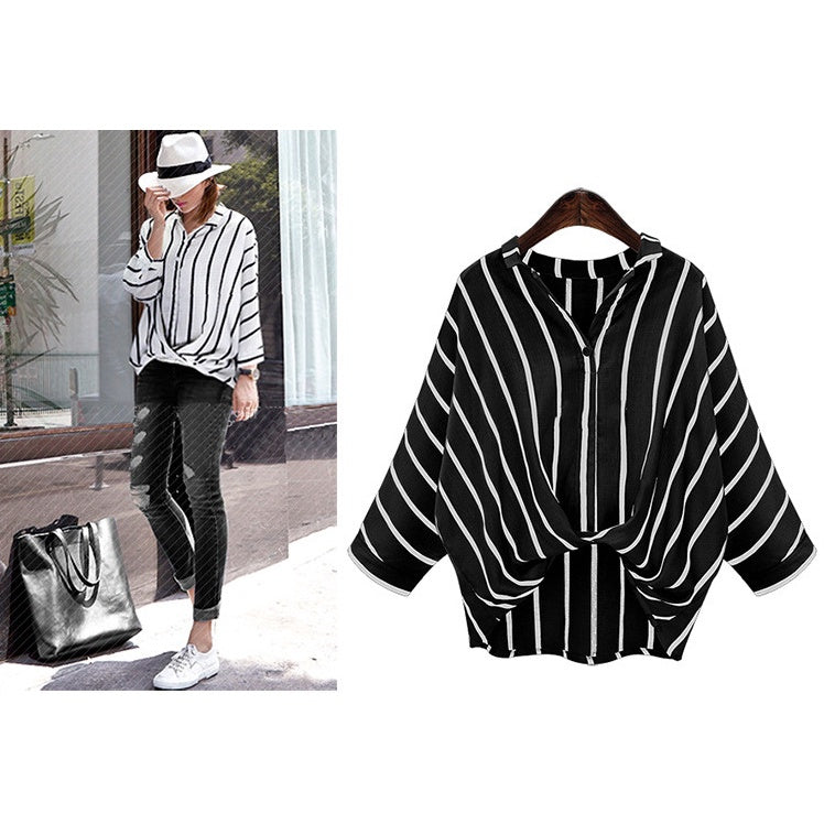 IELGY Plus Size Loose Striped Shirt Top