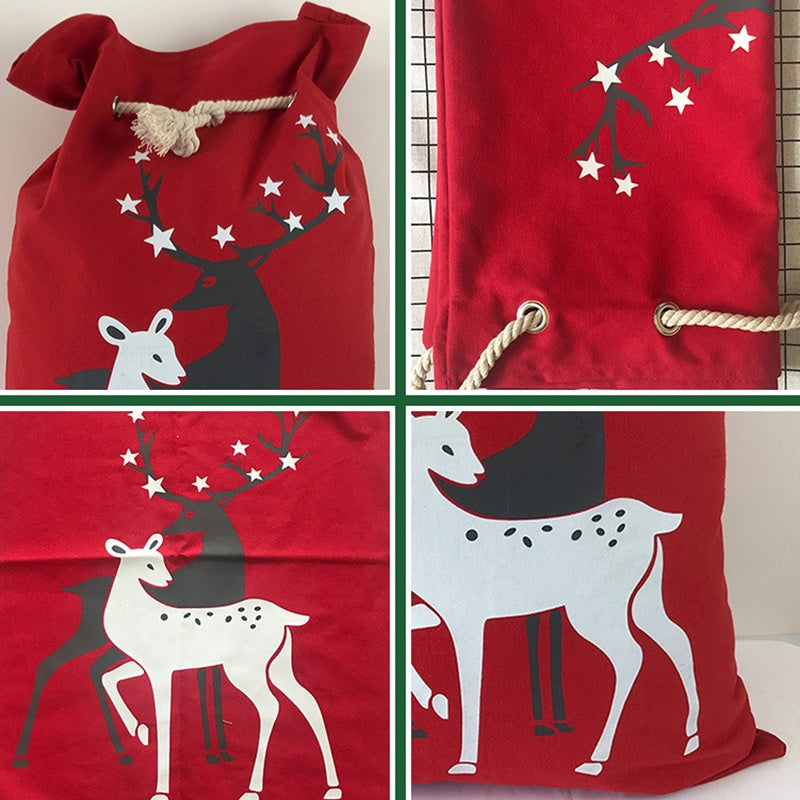 IELGY Red Christmas Bag Elk Canvas Drawstring Drawstring