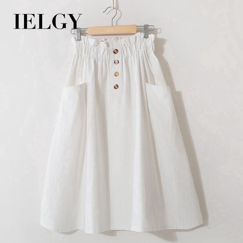 IELGY Solid color high waist literary style A-line skirt