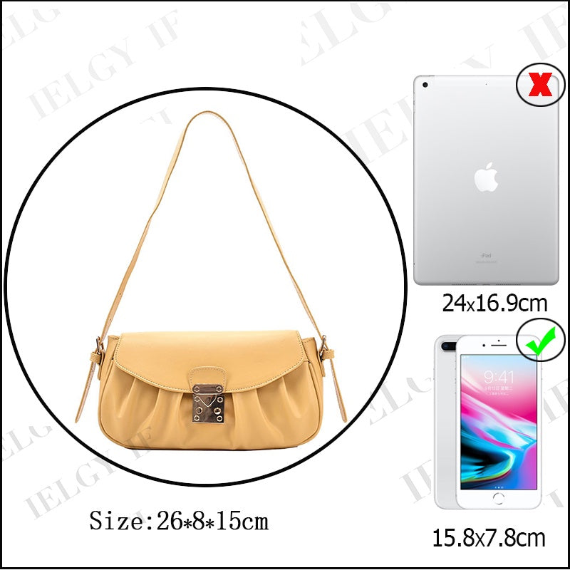 IELGY one shoulder handbag underarm bag green European and American retro Fashion lock buckle large capacity metal decoration adjustable shoulder strap