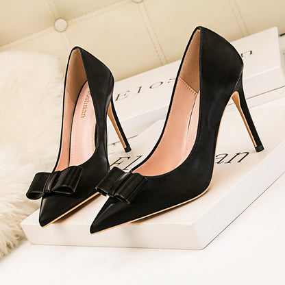 IELGY IELGY Suede high-heeled women's fashion was thin and elegant 10cm thin with bow pointed shoes