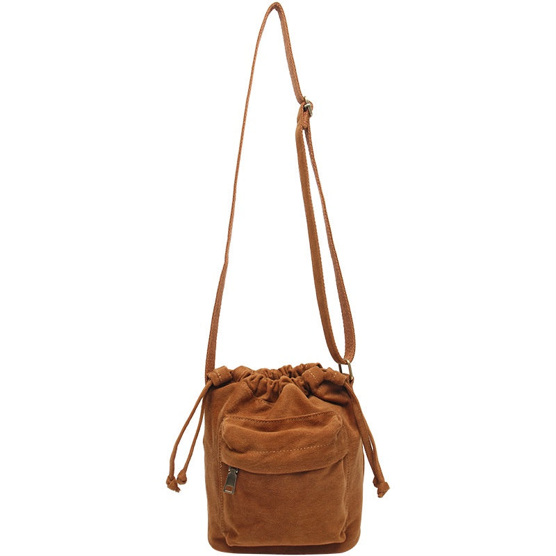 IELGY Korean version Women's bag multi-color optional large capacity canvas drawstring zipper crossbody bucket bag shoulder bag small cloth bag