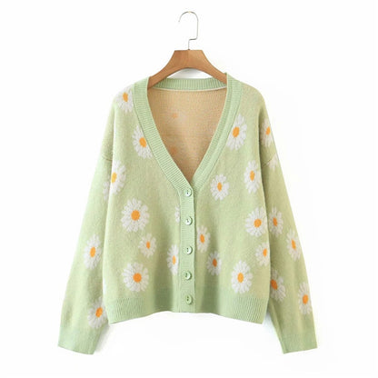 IELGY fresh and sweet little daisy cardigan sweater women V-neck