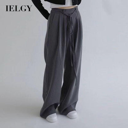 IELGY gray suit pants women thin loose wide-legged high-waist casual trousers trend