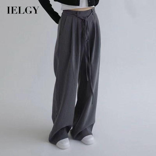 IELGY gray suit pants women thin loose wide-legged high-waist casual trousers trend