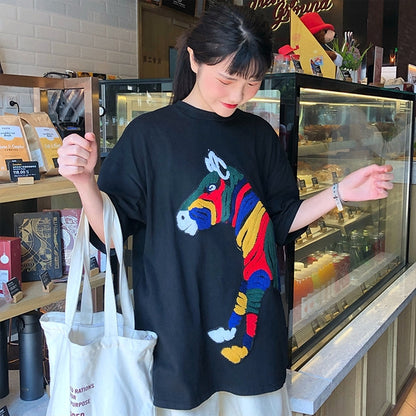 IELGY Large version of ins short-sleeved t-shirt female Korean loose mourning mschf clothes