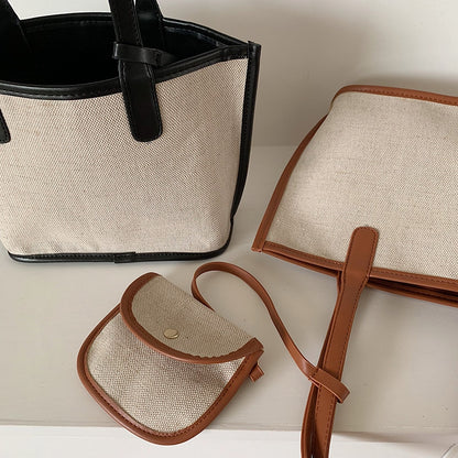 IELGY Mother-in-law package stitching linen handcuffs handbags shoulders open shoulder bag