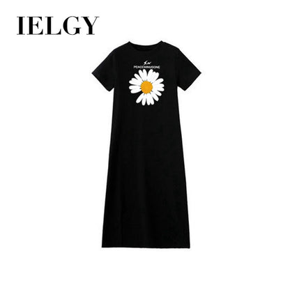 IELGY Summer split dress short sleeve casual loose skirt