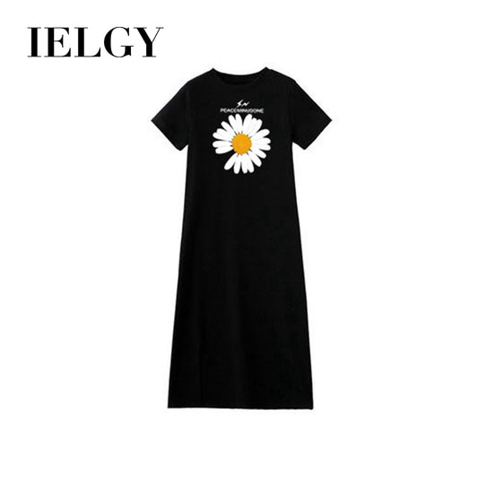IELGY Summer split dress short sleeve casual loose skirt