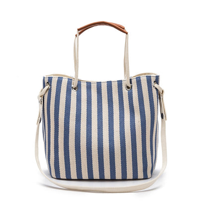 IELGY European and American striped canvas simple canvas bag Small fresh striped shoulder bag Messenger handbag