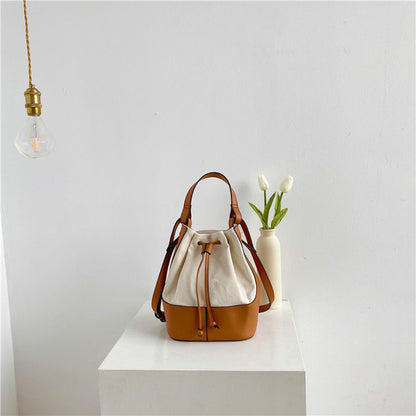 IELGY Korean version Diagonal Portable Fashion Bucket Canvas Women's bag One-shoulder All-match Stitching