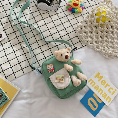 IELGY fashion bear cartoon style canvas messenger bag yellow Harajuku Korea cute Japanese