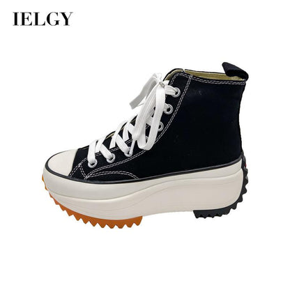 IELGY women's sports style is thin hip-hop canvas shoes platform high-top laces