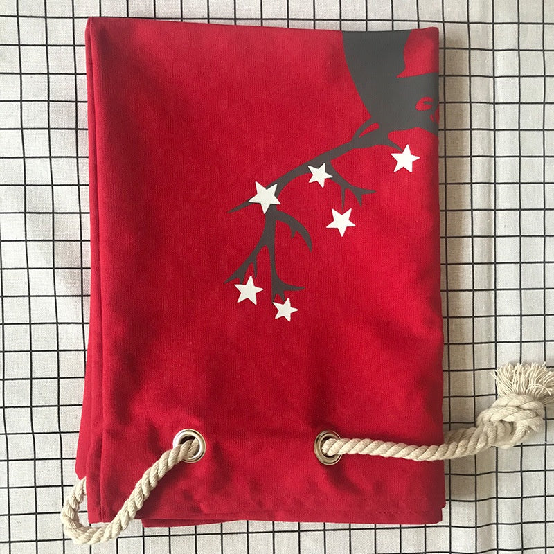 IELGY Red Christmas Bag Elk Canvas Drawstring Drawstring