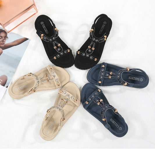 IELGY [Size35-42] large size sandals women's casual word with round head flat beach shoes women