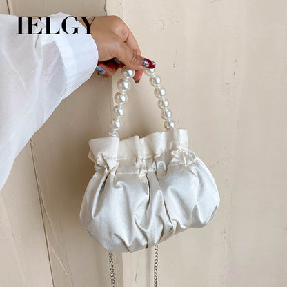 IELGY Pleated silk pearl women's chain fashion handbag