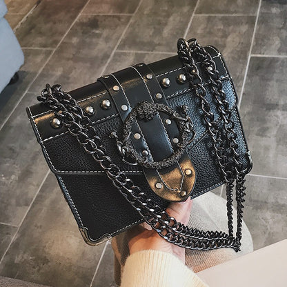 IELGY Women's bag shoulder bag all-match Crossbody chain square bag fashion Korean style solid color retro