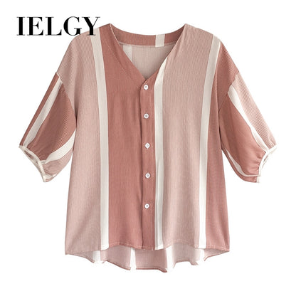 IELGY Women's loose color matching striped shirt