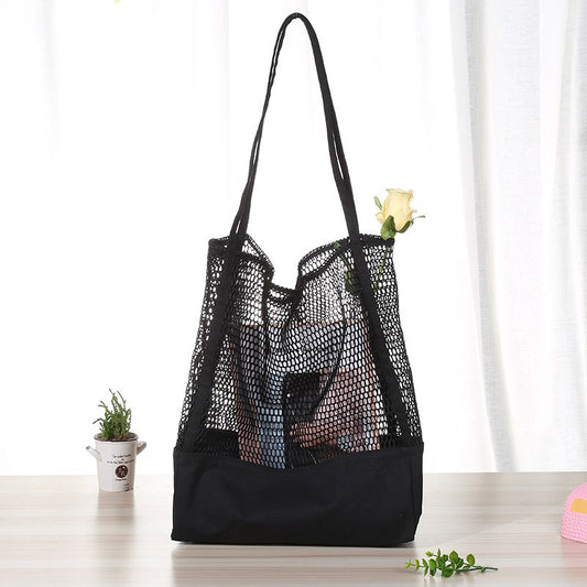 Grid handbag shopping bag hollow beach bag canvas net bag