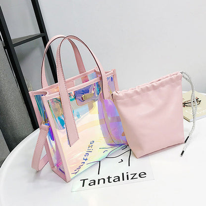 IELGY Summer Korean version jelly bag picture bag trendy transparent bag handbag ins style diagonal shoulder bag shoulder strap design