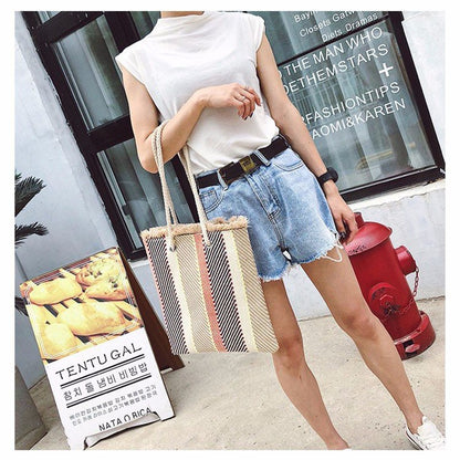 IELGY New Weave Stripe Tote Bag Korea chic bag straw bag