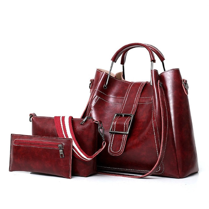 IELGY Oil wax leather female and female bag new three-piece Korean diagonal shoulder bag