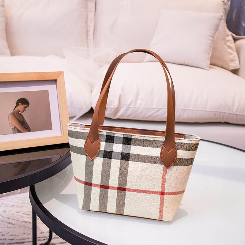 IELGY Change Storage Scottish check Everyday Fashion Light Makeup Brown small bag Print Women's handbag