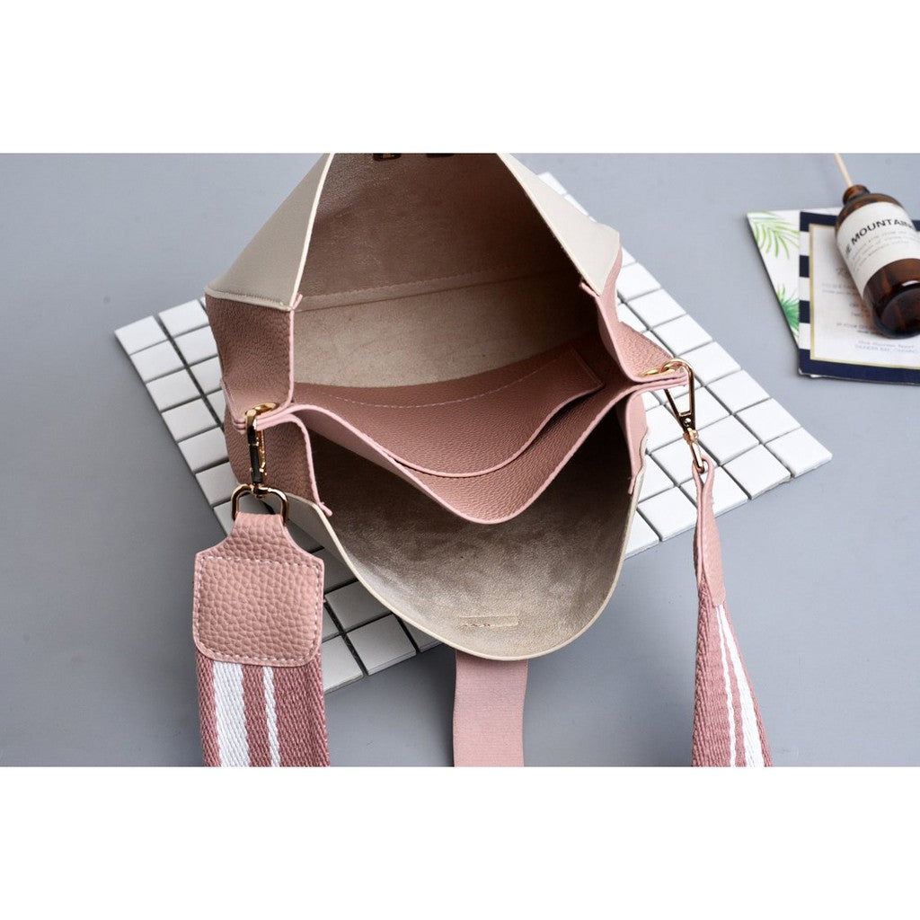 Wide shoulder strap contrast multi-layer bucket bag shoulder bag