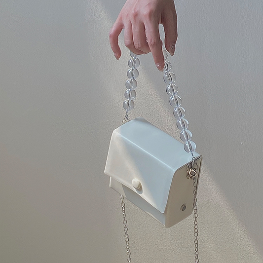 IELGY Small group retro pearl bag girl summer chain small square bag oblique bag girl cute handbag