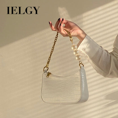 IELGY French retro crocodile-print pearl chain under the armpit bag female texture hundred with a one-shoulder sloping bag