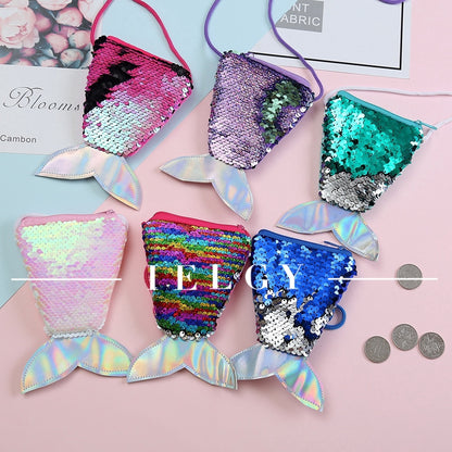 IELGY Sequins Coin Purse Lanyard Coin Fishtail Small Wallet