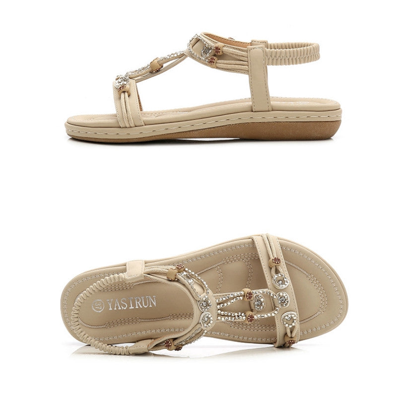 IELGY [Size35-42] large size sandals women's casual word with round head flat beach shoes women